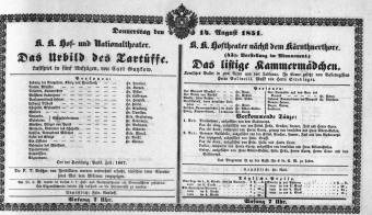 Theaterzettel (Oper und Burgtheater in Wien) 18510814 Seite: 1