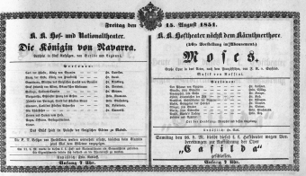 Theaterzettel (Oper und Burgtheater in Wien) 18510815 Seite: 1