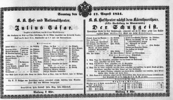 Theaterzettel (Oper und Burgtheater in Wien) 18510817 Seite: 1