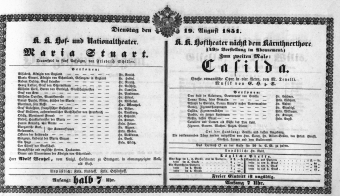 Theaterzettel (Oper und Burgtheater in Wien) 18510819 Seite: 1
