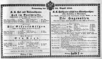 Theaterzettel (Oper und Burgtheater in Wien) 18510821 Seite: 1