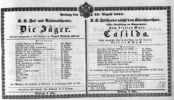 Theaterzettel (Oper und Burgtheater in Wien) 18510822 Seite: 1