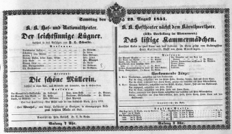 Theaterzettel (Oper und Burgtheater in Wien) 18510823 Seite: 1