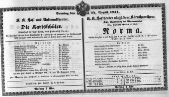 Theaterzettel (Oper und Burgtheater in Wien) 18510824 Seite: 1