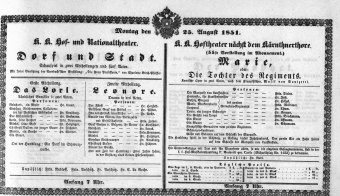 Theaterzettel (Oper und Burgtheater in Wien) 18510825 Seite: 1