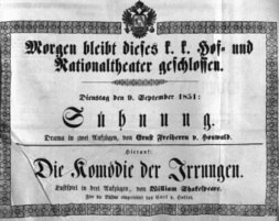 Theaterzettel (Oper und Burgtheater in Wien) 18510909 Seite: 1
