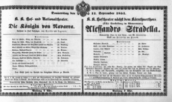 Theaterzettel (Oper und Burgtheater in Wien) 18510911 Seite: 1