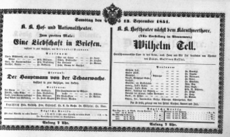 Theaterzettel (Oper und Burgtheater in Wien) 18510913 Seite: 1