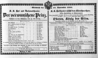 Theaterzettel (Oper und Burgtheater in Wien) 18510917 Seite: 1