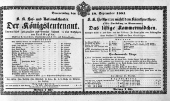 Theaterzettel (Oper und Burgtheater in Wien) 18510918 Seite: 1