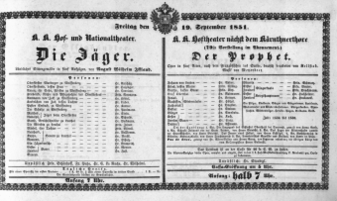 Theaterzettel (Oper und Burgtheater in Wien) 18510919 Seite: 1