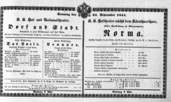 Theaterzettel (Oper und Burgtheater in Wien) 18510921 Seite: 1