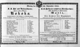 Theaterzettel (Oper und Burgtheater in Wien) 18510922 Seite: 1