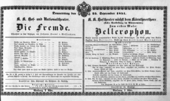 Theaterzettel (Oper und Burgtheater in Wien) 18510925 Seite: 1