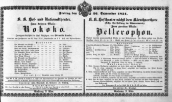 Theaterzettel (Oper und Burgtheater in Wien) 18510926 Seite: 1