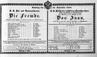 Theaterzettel (Oper und Burgtheater in Wien) 18510927 Seite: 1