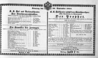Theaterzettel (Oper und Burgtheater in Wien) 18510928 Seite: 1