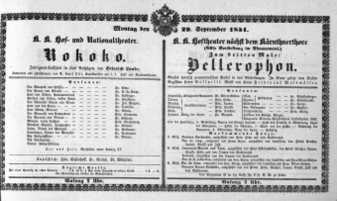 Theaterzettel (Oper und Burgtheater in Wien) 18510929 Seite: 1