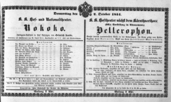 Theaterzettel (Oper und Burgtheater in Wien) 18511002 Seite: 1