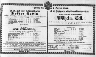 Theaterzettel (Oper und Burgtheater in Wien) 18511003 Seite: 1