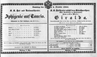 Theaterzettel (Oper und Burgtheater in Wien) 18511004 Seite: 1