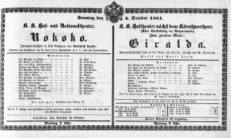 Theaterzettel (Oper und Burgtheater in Wien) 18511005 Seite: 1