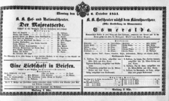 Theaterzettel (Oper und Burgtheater in Wien) 18511006 Seite: 1
