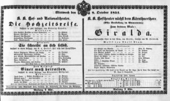 Theaterzettel (Oper und Burgtheater in Wien) 18511008 Seite: 1