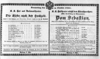Theaterzettel (Oper und Burgtheater in Wien) 18511009 Seite: 1