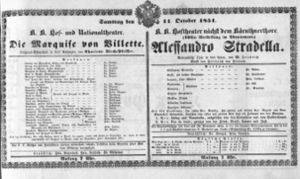 Theaterzettel (Oper und Burgtheater in Wien) 18511011 Seite: 1