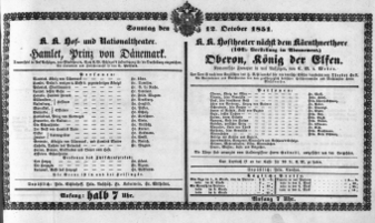 Theaterzettel (Oper und Burgtheater in Wien) 18511012 Seite: 1