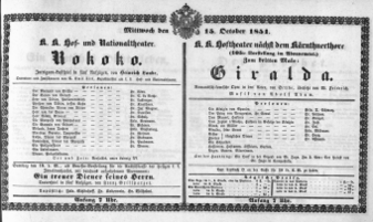 Theaterzettel (Oper und Burgtheater in Wien) 18511015 Seite: 1