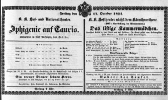 Theaterzettel (Oper und Burgtheater in Wien) 18511017 Seite: 1