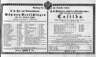Theaterzettel (Oper und Burgtheater in Wien) 18511019 Seite: 1