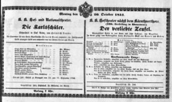 Theaterzettel (Oper und Burgtheater in Wien) 18511020 Seite: 1