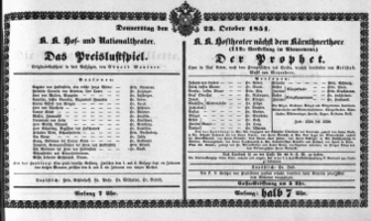 Theaterzettel (Oper und Burgtheater in Wien) 18511023 Seite: 1