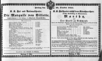 Theaterzettel (Oper und Burgtheater in Wien) 18511024 Seite: 1