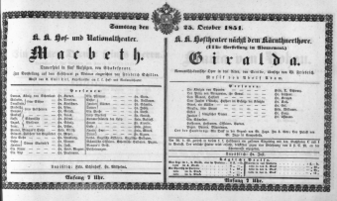 Theaterzettel (Oper und Burgtheater in Wien) 18511025 Seite: 1