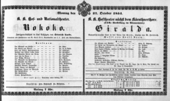 Theaterzettel (Oper und Burgtheater in Wien) 18511027 Seite: 1