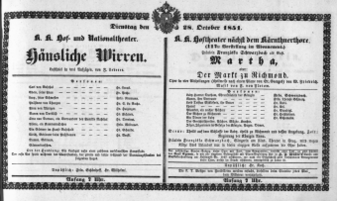 Theaterzettel (Oper und Burgtheater in Wien) 18511028 Seite: 1