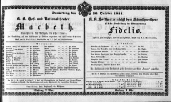 Theaterzettel (Oper und Burgtheater in Wien) 18511030 Seite: 1