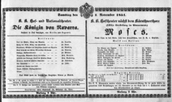 Theaterzettel (Oper und Burgtheater in Wien) 18511101 Seite: 1