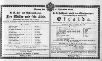 Theaterzettel (Oper und Burgtheater in Wien) 18511103 Seite: 1