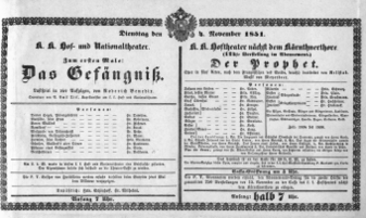 Theaterzettel (Oper und Burgtheater in Wien) 18511104 Seite: 1