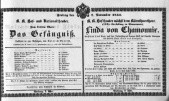 Theaterzettel (Oper und Burgtheater in Wien) 18511107 Seite: 1
