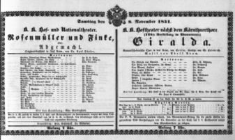 Theaterzettel (Oper und Burgtheater in Wien) 18511108 Seite: 1