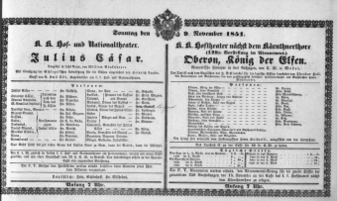 Theaterzettel (Oper und Burgtheater in Wien) 18511109 Seite: 1