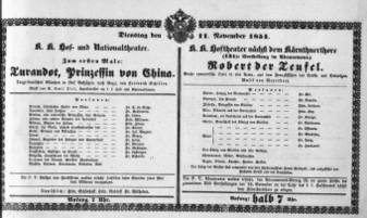Theaterzettel (Oper und Burgtheater in Wien) 18511111 Seite: 1