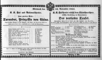 Theaterzettel (Oper und Burgtheater in Wien) 18511112 Seite: 1