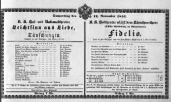 Theaterzettel (Oper und Burgtheater in Wien) 18511113 Seite: 1